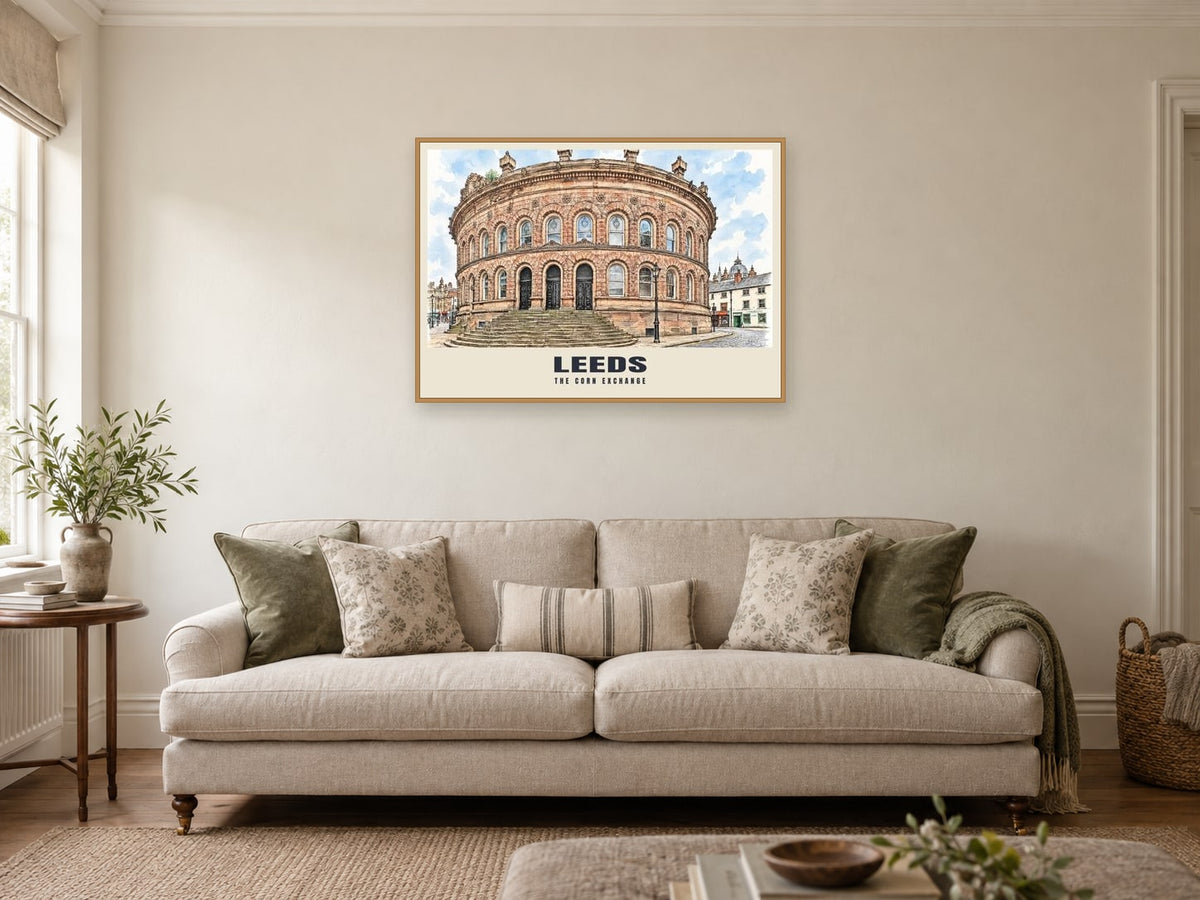 The Corn Exchange, Leeds Poster at A1, in a natural wood frame, in a sitting room