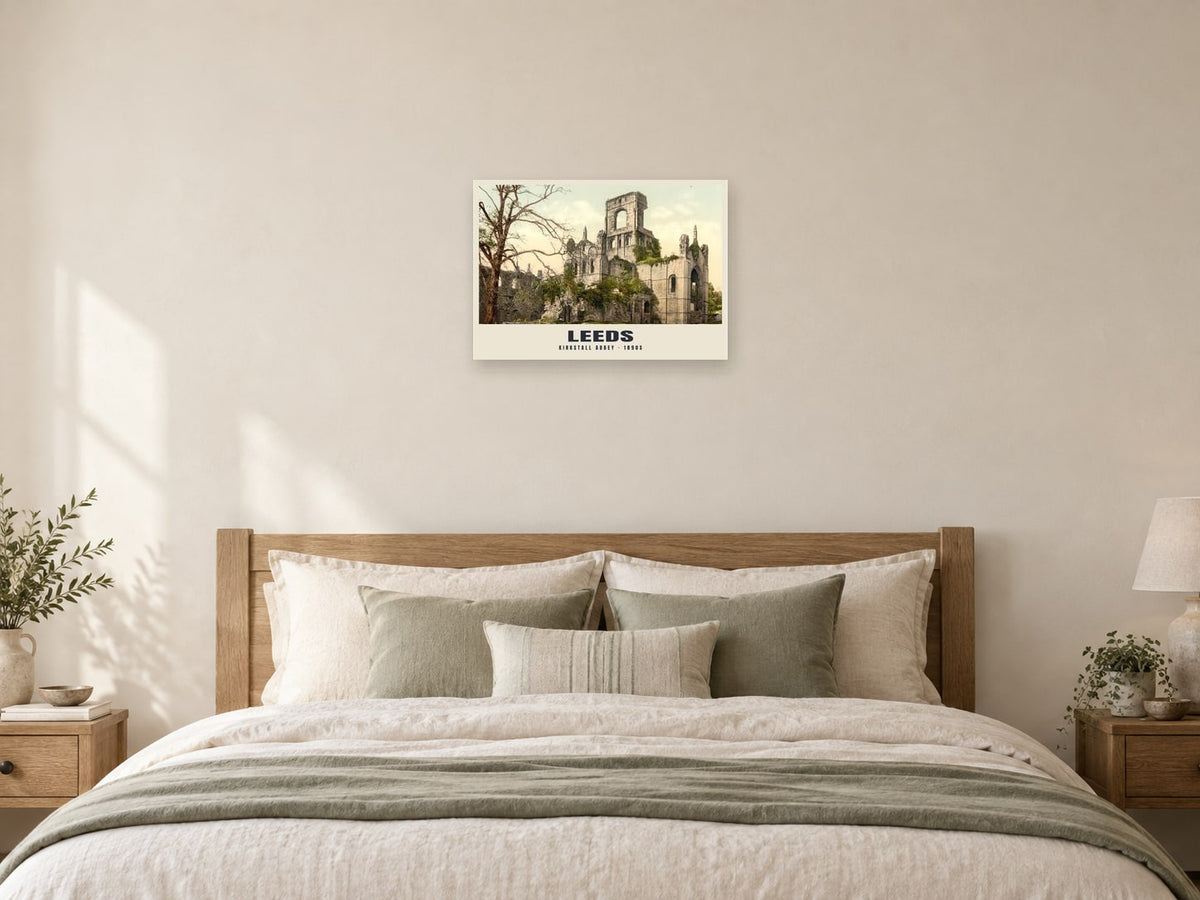 Kirkstall Abbey, Leeds, 1890s Heritage Print at A2, as a poster, above a bed