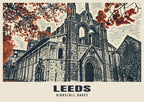 Kirkstall Abbey, Leeds poster in the Linocut style