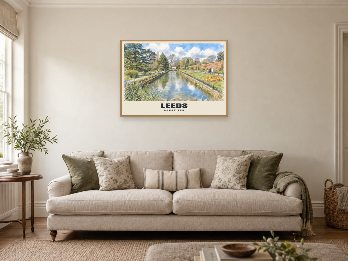 Roundhay Park, Leeds Poster at A1, in a natural wood frame, in a sitting room