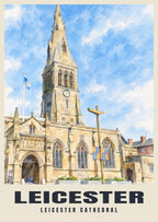 Leicester Cathedral poster in the English Watercolour style