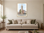 The Clock Tower, Leicester Poster at A1, in a natural wood frame, in a sitting room