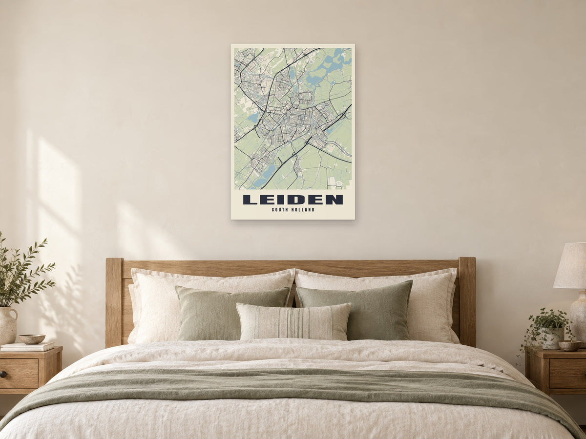 Leiden Street Map Poster at A1, as a poster, above a bed