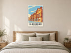 Leigh Town Hall Poster at A1, as a poster, above a bed
