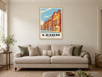Leigh Town Hall Poster at A1, in a natural wood frame, in a sitting room