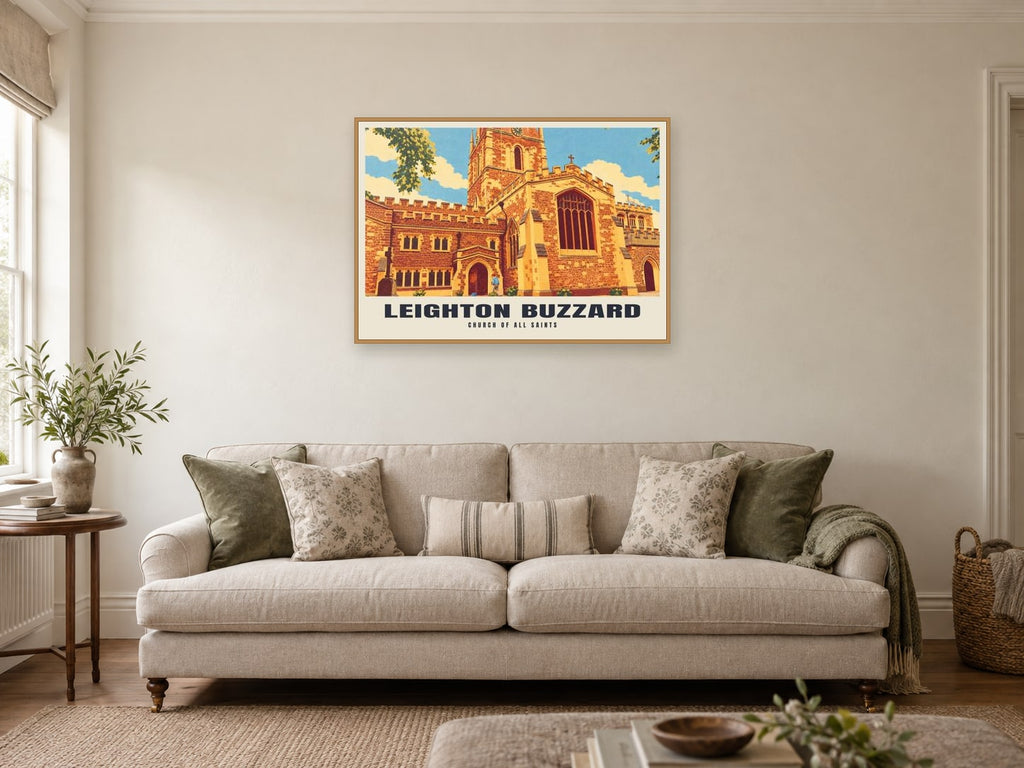 Church of All Saints, Leighton Buzzard Poster at A1, in a natural wood frame, in a sitting room