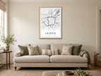 Leipzig City Centre Street Map Poster at A1, in a natural wood frame, in a sitting room
