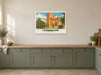 Leominster Priory Poster at A1, in a white frame, in a kitchen
