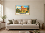 Leominster Priory Poster at A1, in a natural wood frame, in a sitting room
