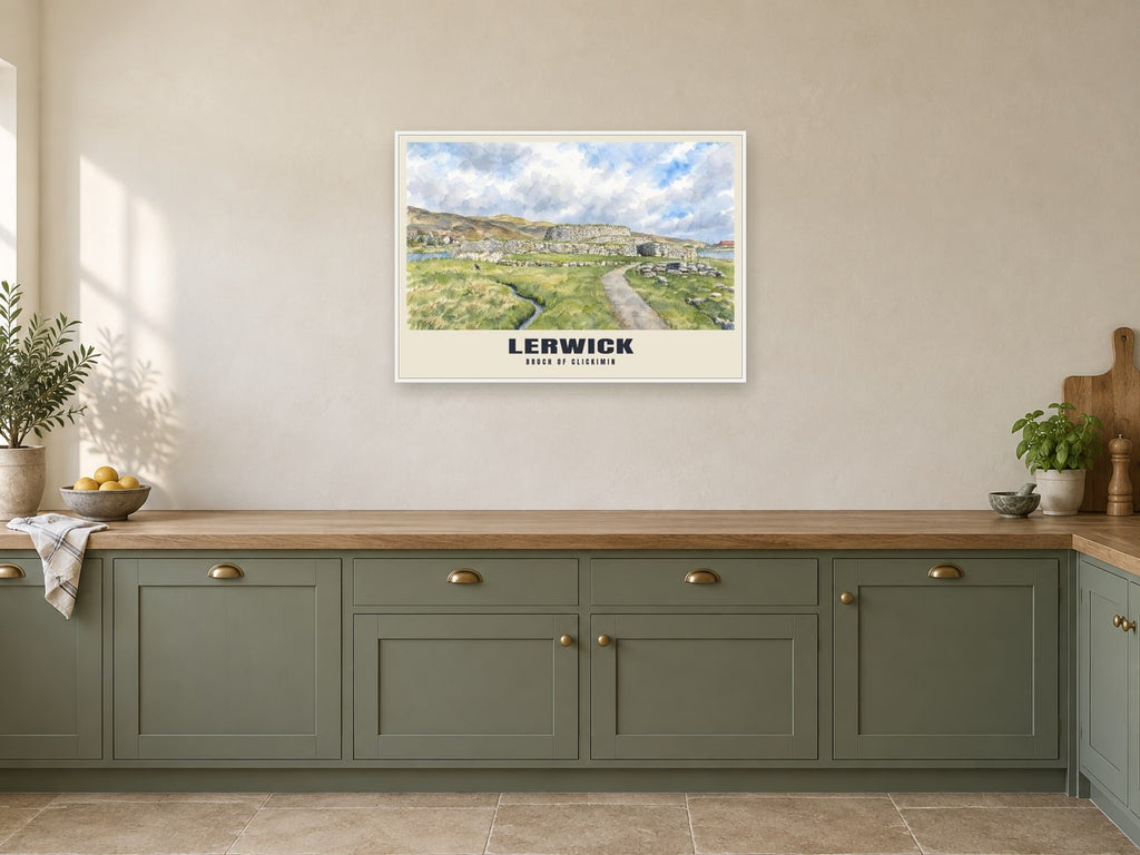 Broch of Clickimin, Lerwick Poster at A1, in a white frame, in a kitchen