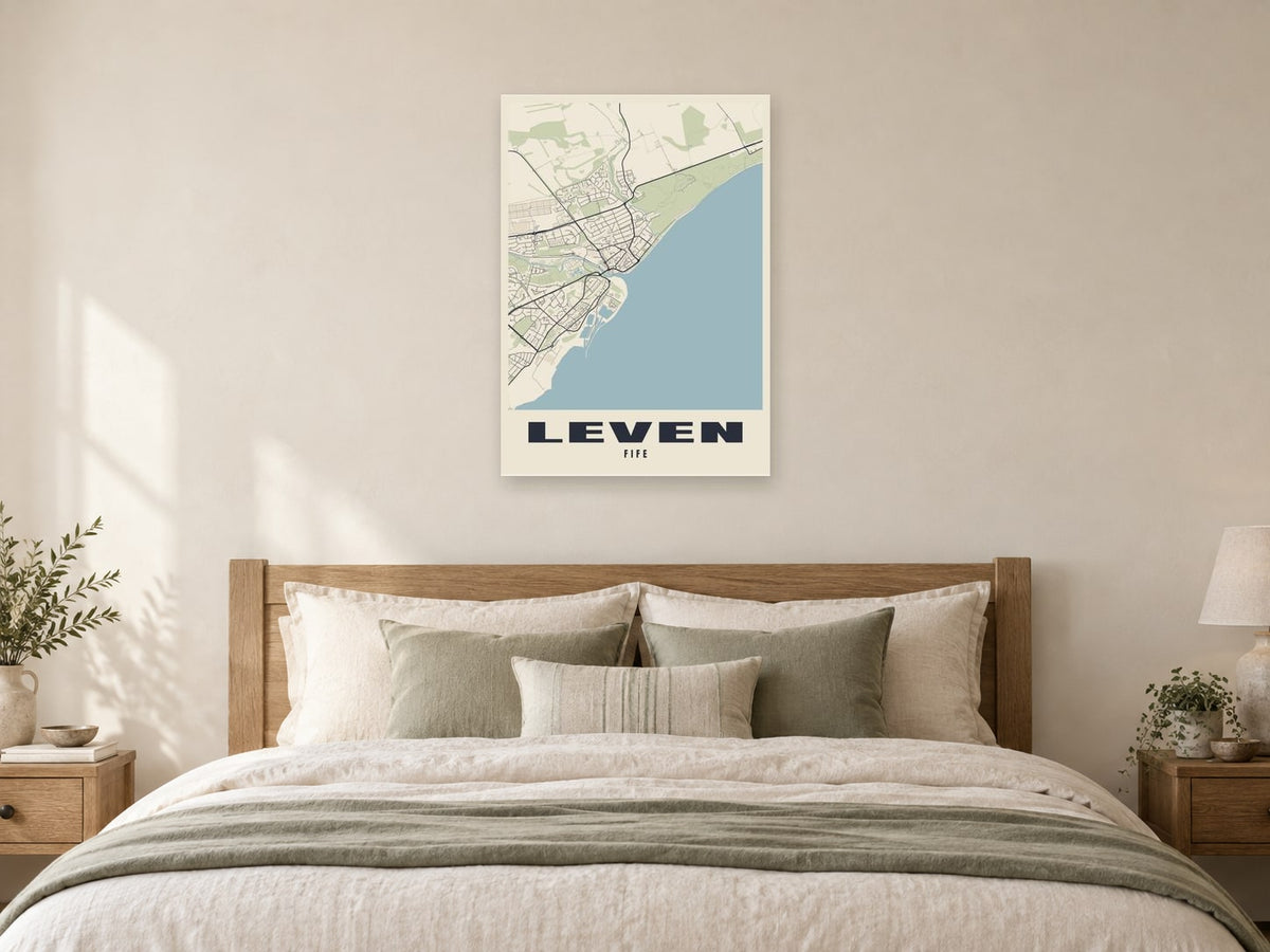 Leven Street Map Poster at A1, as a poster, above a bed
