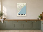 Leven Street Map Poster at A1, in a white frame, in a kitchen
