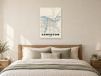 Lewiston Street Map Poster at A1, as a poster, above a bed
