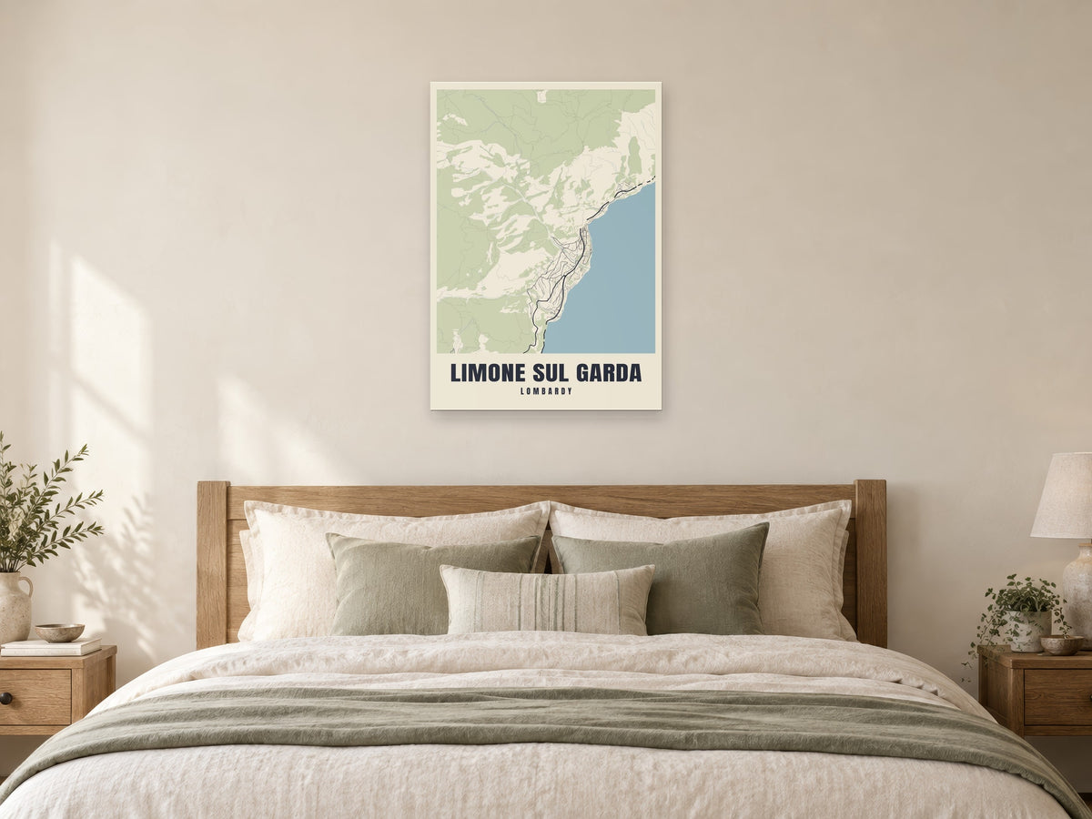 Limone sul Garda Street Map Poster at A1, as a poster, above a bed
