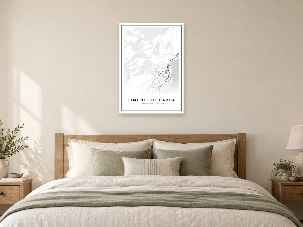 Limone sul Garda Village Centre Street Map Poster at A1, as a poster, above a bed