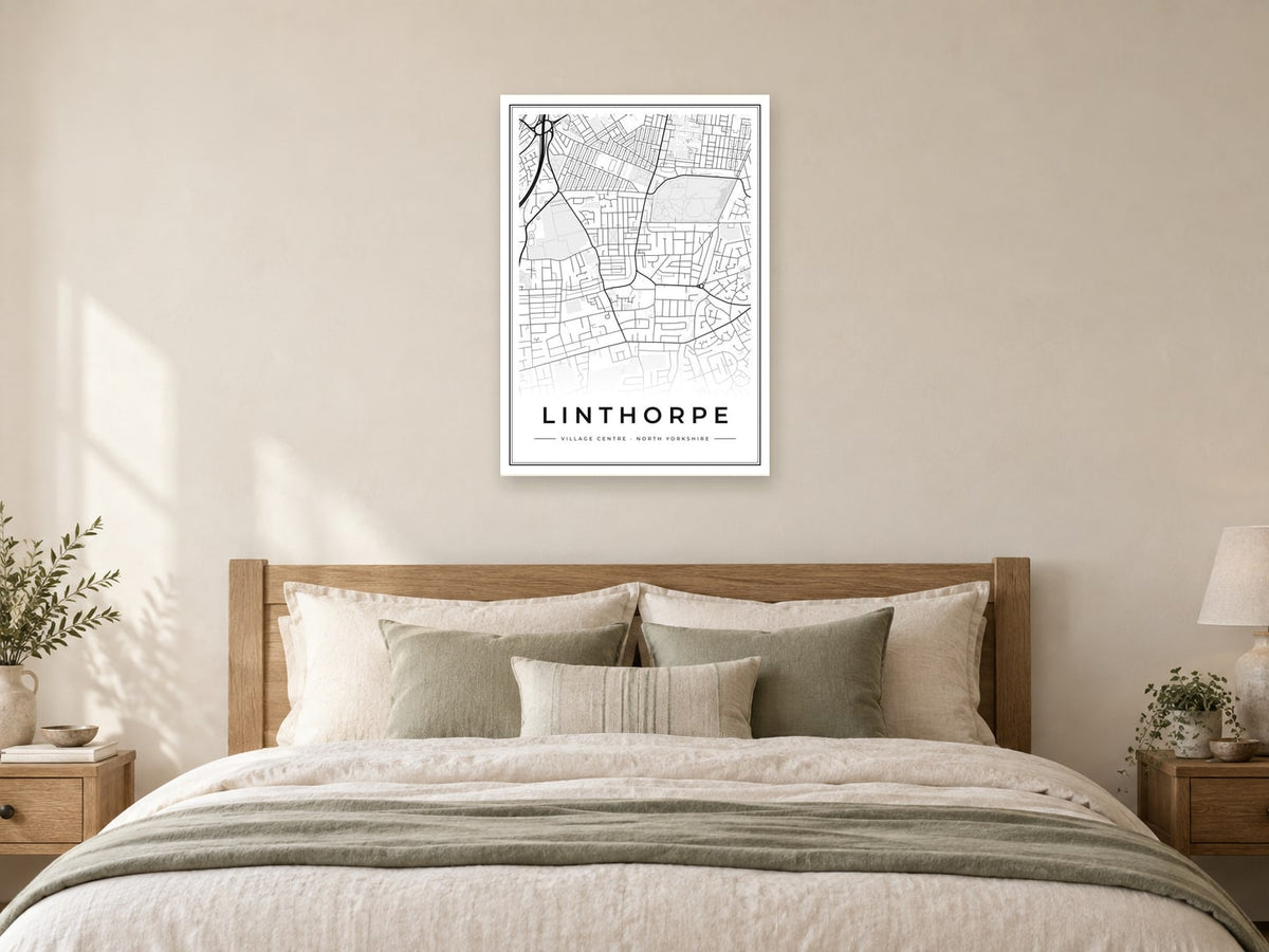 Linthorpe Village Centre Street Map Poster at A1, as a poster, above a bed