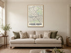 Lisson Grove Heritage Street Map Poster at A1, in a natural wood frame, in a sitting room