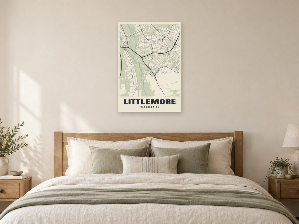 Littlemore Street Map Poster at A1, as a poster, above a bed