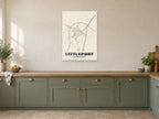 Littleport Street Map Poster at A1, in a white frame, in a kitchen