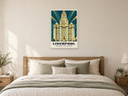 The Royal Liver Building, Liverpool Poster at A1, as a poster, above a bed