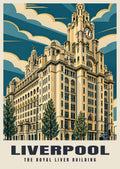 The Royal Liver Building, Liverpool poster in the Art Deco style