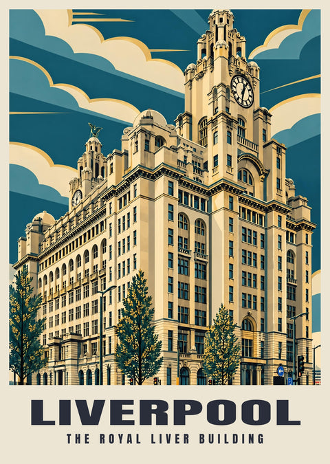 The Royal Liver Building, Liverpool Art Deco Poster