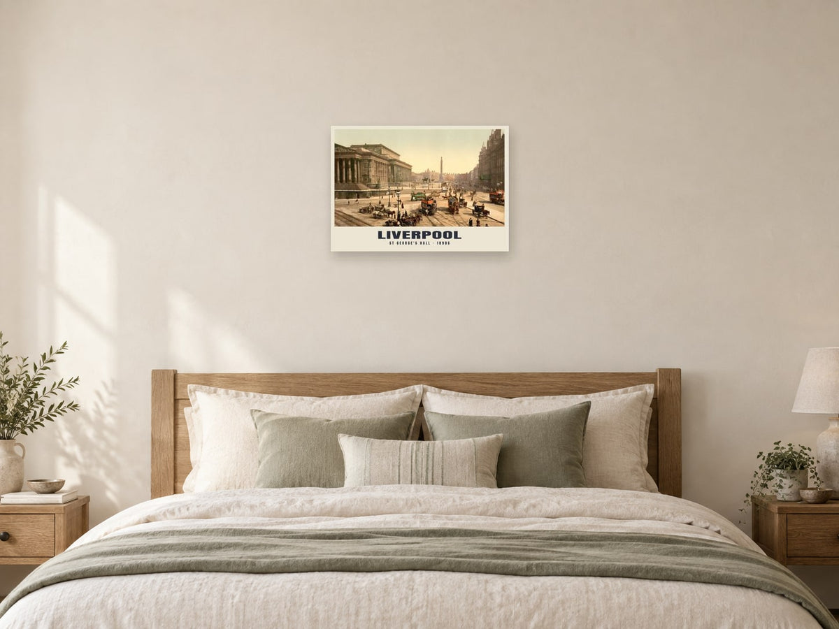 St George's Hall, Liverpool, 1890s Heritage Print at A2, as a poster, above a bed