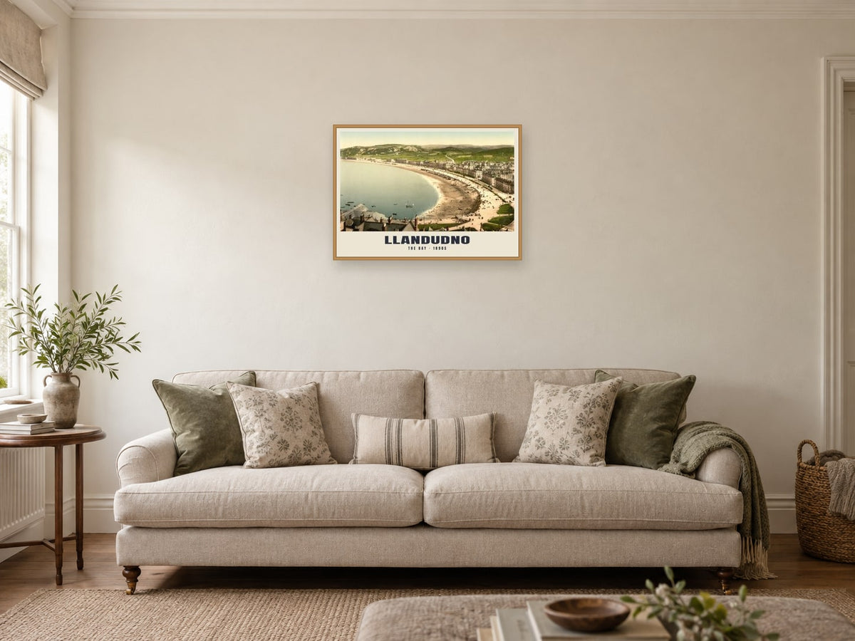 The Bay, Llandudno Poster at A2, in a natural wood frame, in a sitting room