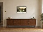 Ellen's Isle, Loch Katrine, 1890s Heritage Print at A2, in a black frame, above a sideboard