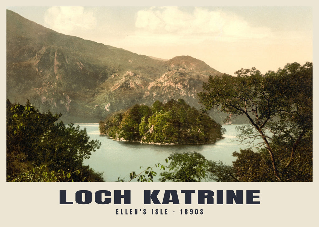 Ellen's Isle, Loch Katrine, 1890s hand-coloured photochrom heritage print