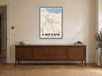 Loftus Street Map Poster at A1, in a black frame, above a sideboard