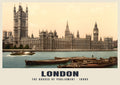 The Houses of Parliament, London, 1890s hand-coloured photochrom heritage print