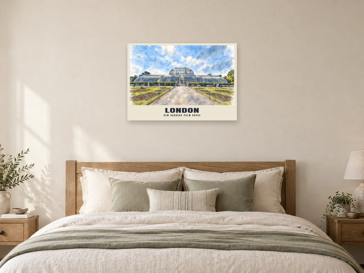 Kew Gardens Palm House, London Poster at A1, as a poster, above a bed