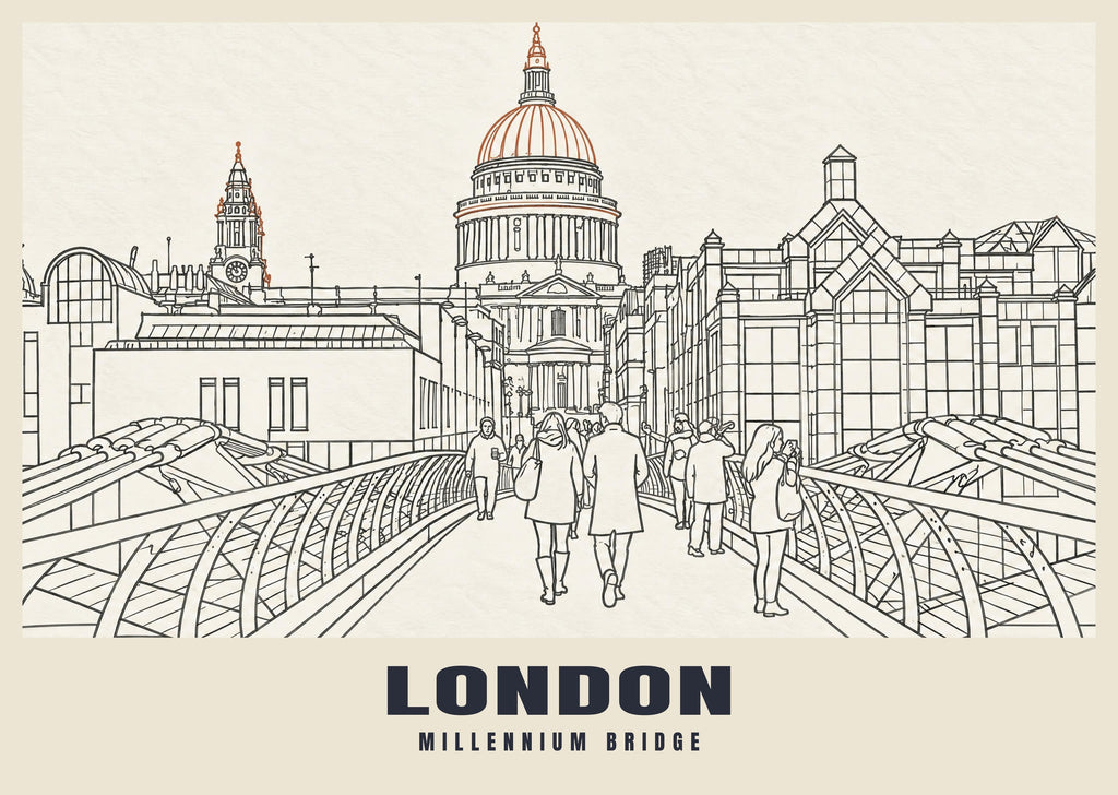 Millennium Bridge, London poster in the Line Art style