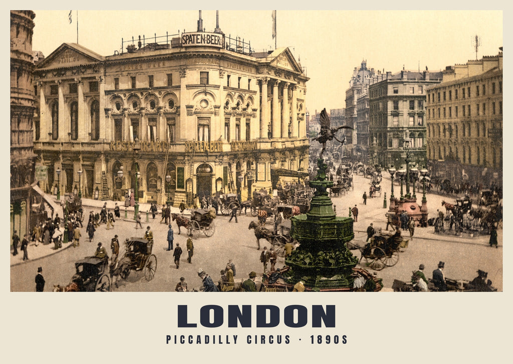 Piccadilly Circus, London, 1890s hand-coloured photochrom heritage print