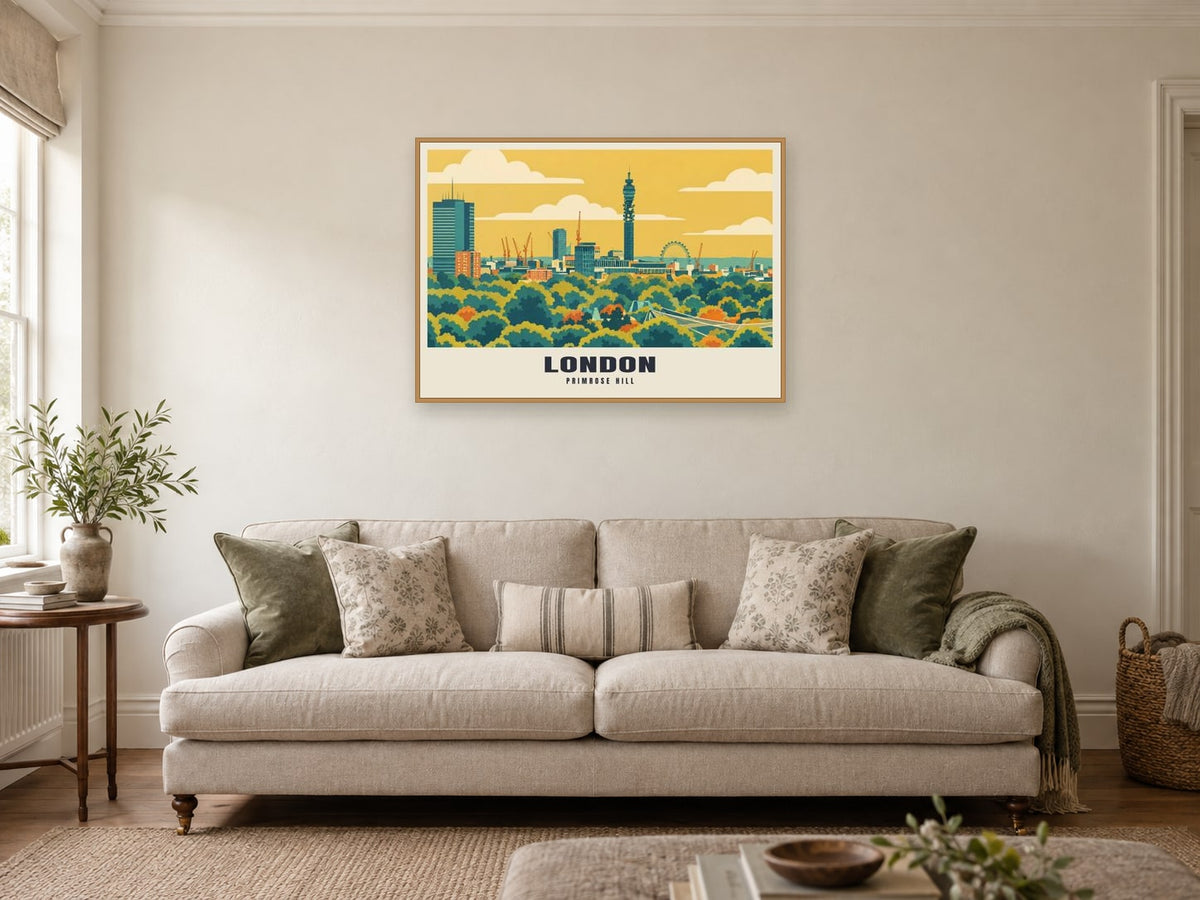 Primrose Hill, London Poster at A1, in a natural wood frame, in a sitting room