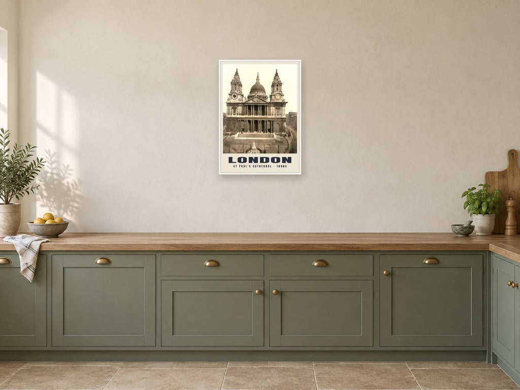 St Paul's Cathedral, London Poster at A2, in a white frame, in a kitchen