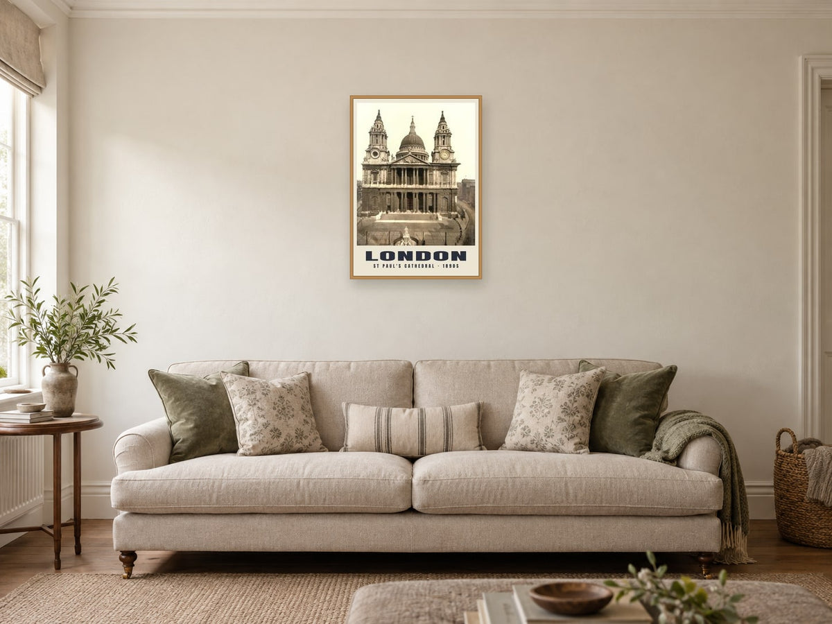 St Paul's Cathedral, London Poster at A2, in a natural wood frame, in a sitting room