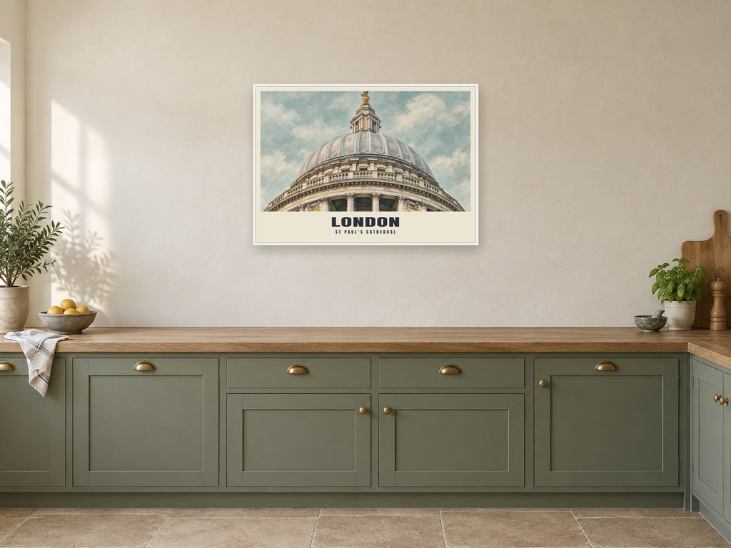St Paul's Cathedral, London Poster at A1, in a white frame, in a kitchen