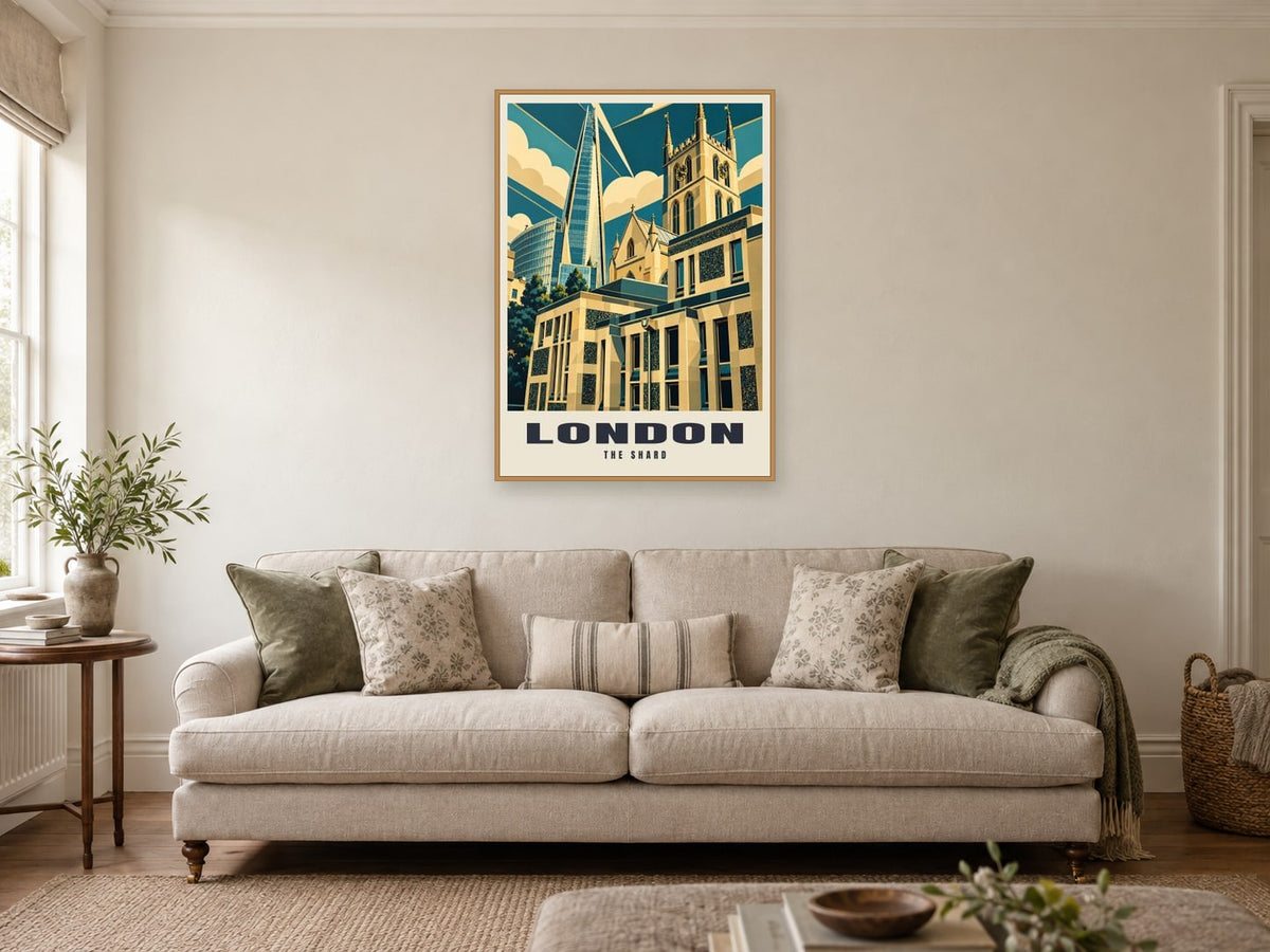 The Shard, London Poster at A1, in a natural wood frame, in a sitting room