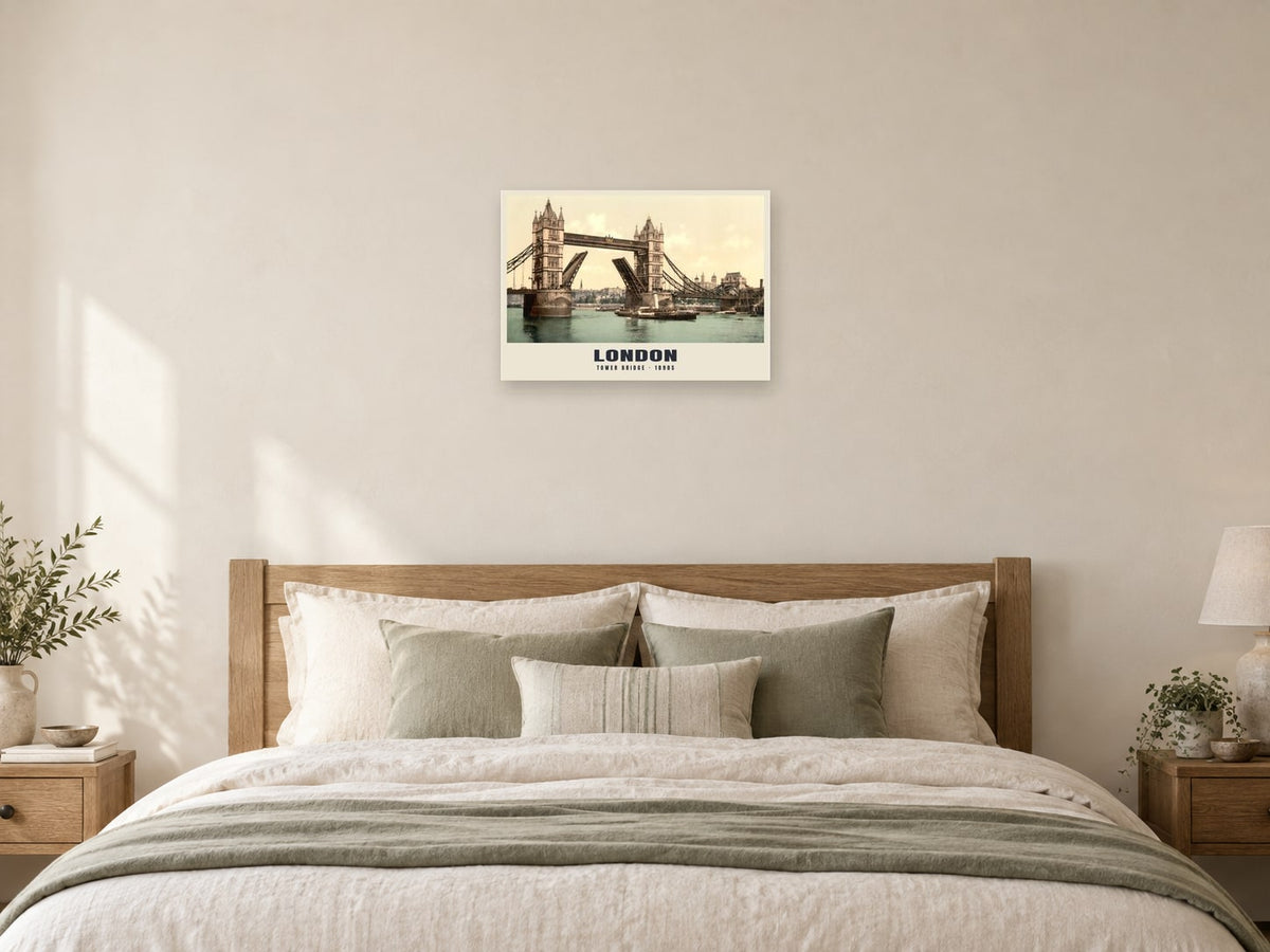 Tower Bridge, London, 1890s Heritage Print at A2, as a poster, above a bed