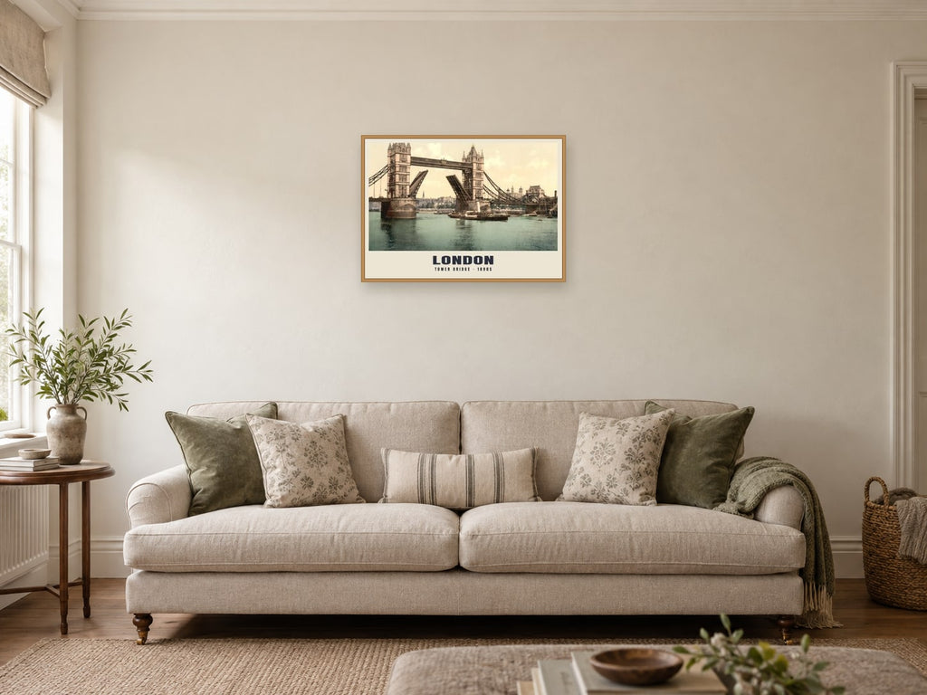 Tower Bridge, London Poster at A2, in a natural wood frame, in a sitting room