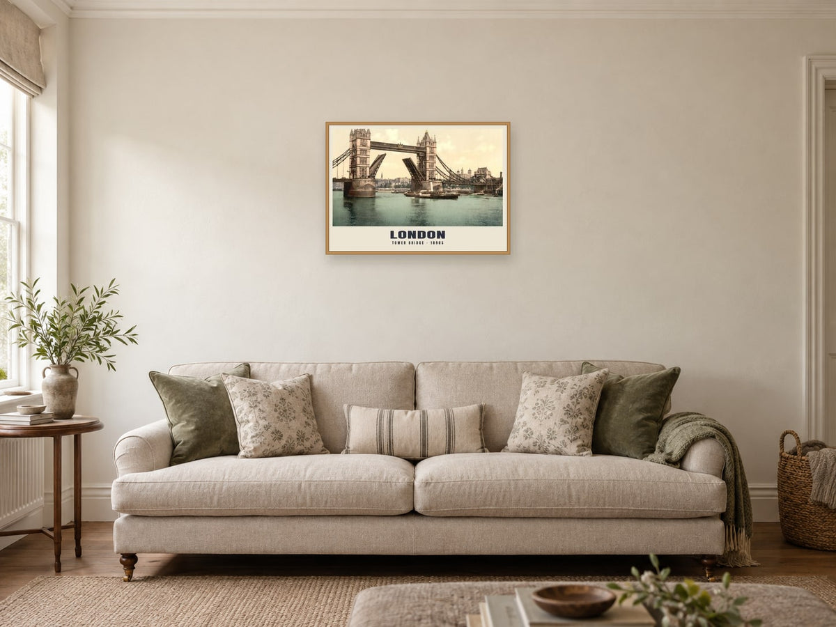 Tower Bridge, London Poster at A2, in a natural wood frame, in a sitting room