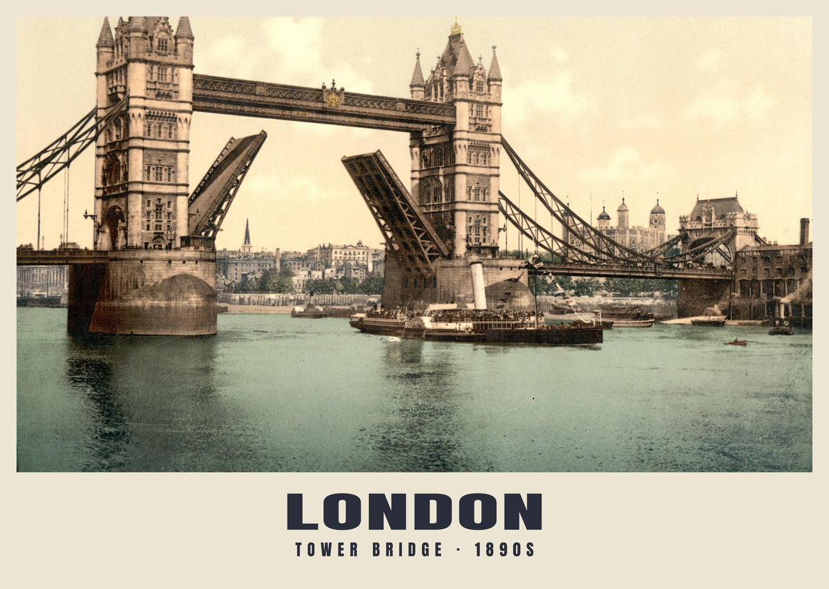 Tower Bridge, London, 1890s hand-coloured photochrom heritage print