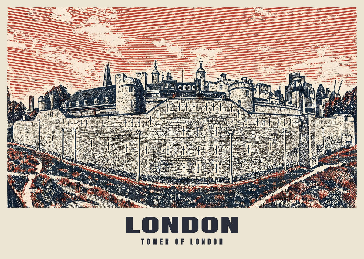 The Tower of London poster in the Linocut style