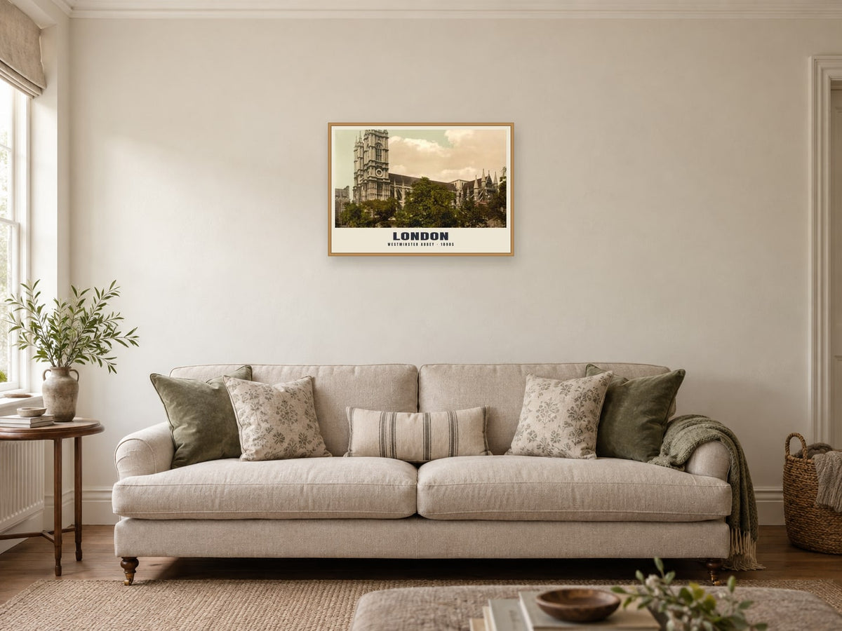 Westminster Abbey, London Poster at A2, in a natural wood frame, in a sitting room