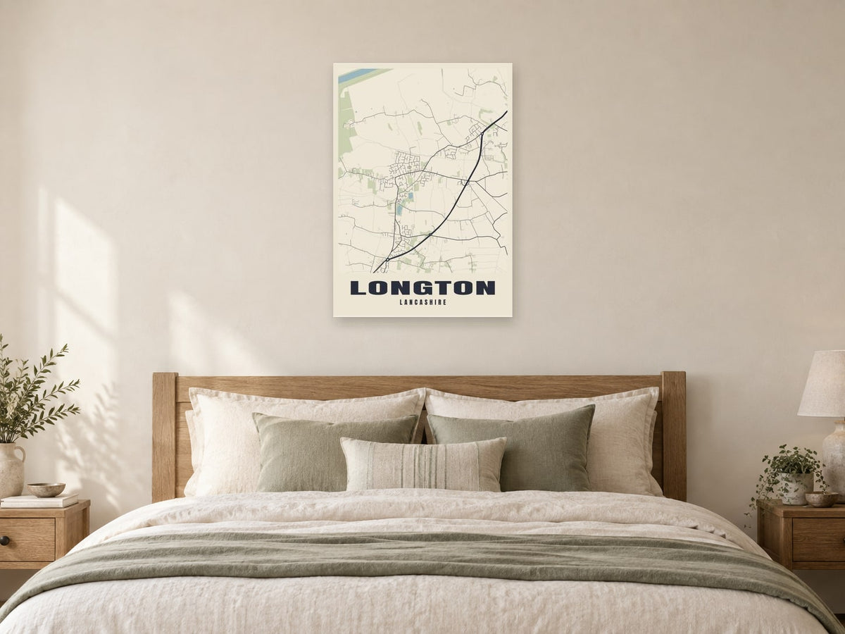Longton Street Map Poster at A1, as a poster, above a bed