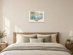 Looe named English Watercolour print at A2, as a poster, above a bed