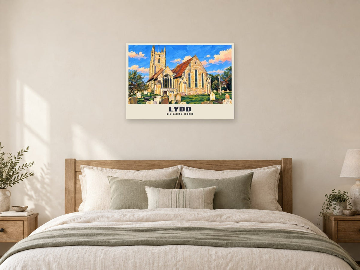 All Saints Church, Lydd Poster at A1, as a poster, above a bed