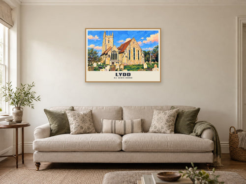 All Saints Church, Lydd Poster at A1, in a natural wood frame, in a sitting room